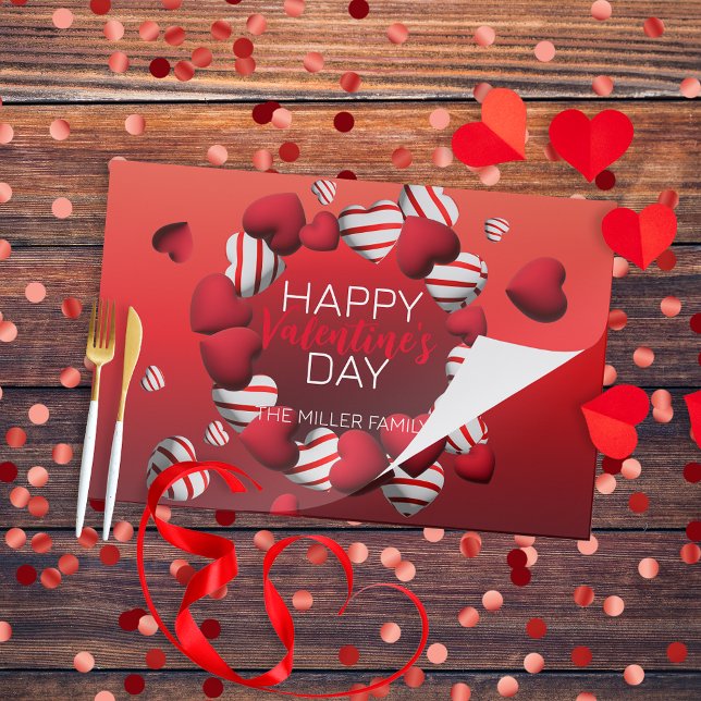 Red White Striped Hearts Valentine's Day Placemat (Creator Uploaded)