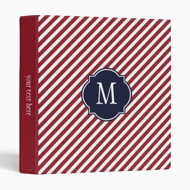 Red & White Striped Monogram Binder (Front/Spine)
