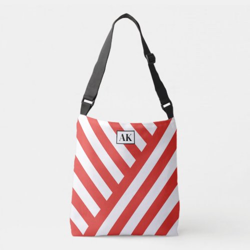 Red  White Striped Monogram Tote Bag