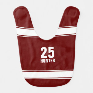 Red & White Striped Number Sports Jersey Baby Bib