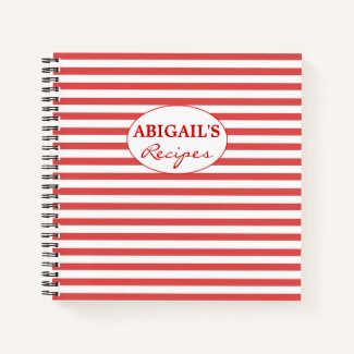 Red & White Striped Pattern Recipe Notebook