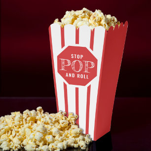 Red & White Striped Stop Pop & Roll Funny Popcorn Favor Boxes