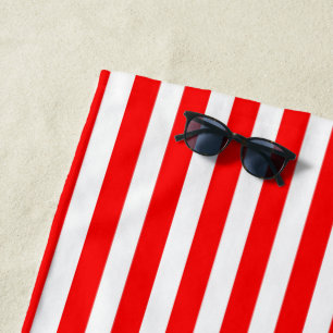 Red + White Stripes  Beach Towel