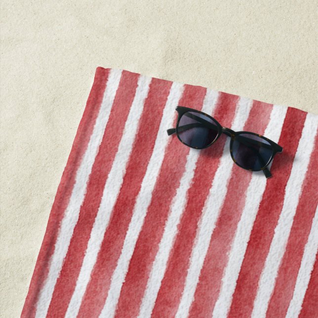 Red White Stripes Beach Towel (In Situ)