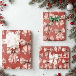 Red White Stripes Bows Christmas Wrapping Paper Sheets