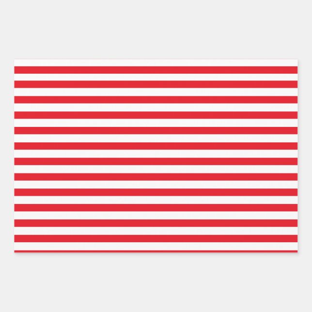 Red & White Stripes Candy Cane Christmas Wrapping Paper Sheets (Front)