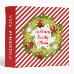 Red White Stripes Christmas Family Photo Album 3 Ring Binder