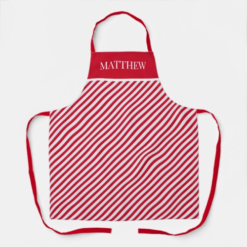 Red  White stripes Christmas  Personalised name Apron