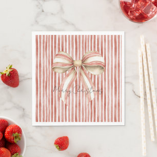 Red White Stripes Christmas Pretty Bow  Napkins