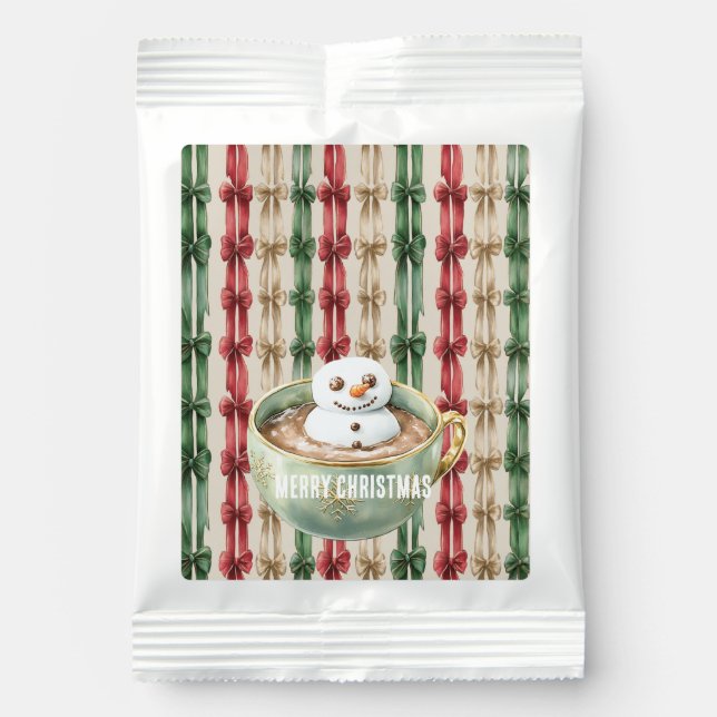 Red White Stripes Christmas Ribbons Snowman Hot Chocolate Drink Mix (Front)