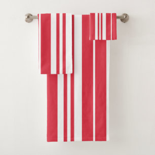 Red White Stripes Coastal Seaside Bath Towel Set
