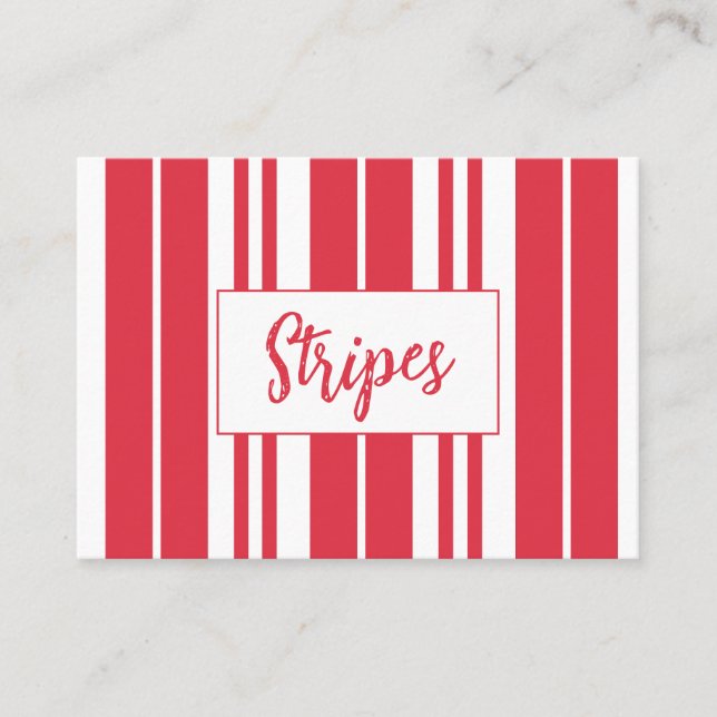 Red White Stripes Coastal Seaside  Business Card (Front)