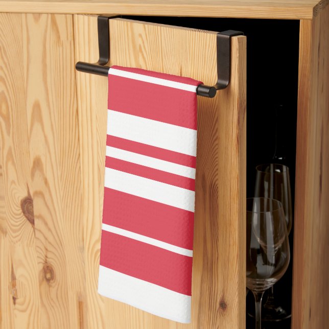 Red White Stripes Coastal Seaside  Kitchen Towel (Thirds Fold)