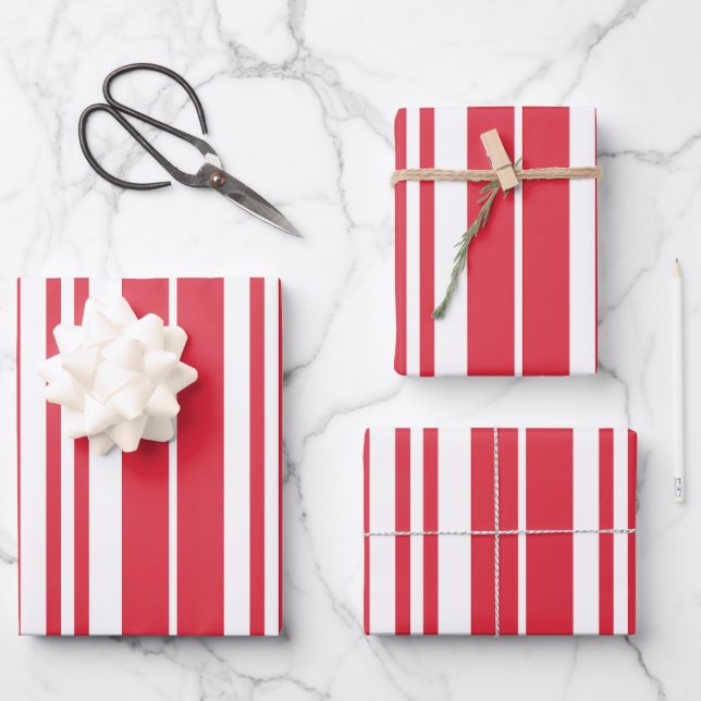 Red White Stripes Coastal Seaside  Wrapping Paper Sheets (Front)