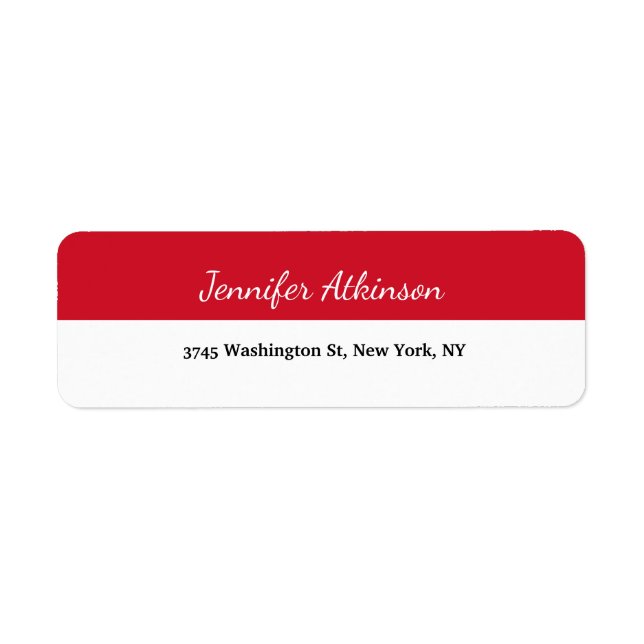 Red White Stripes Creative Script Plain Simple Label (Front)