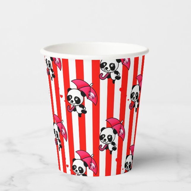 Red White Stripes Cute Paper Cups (Front)