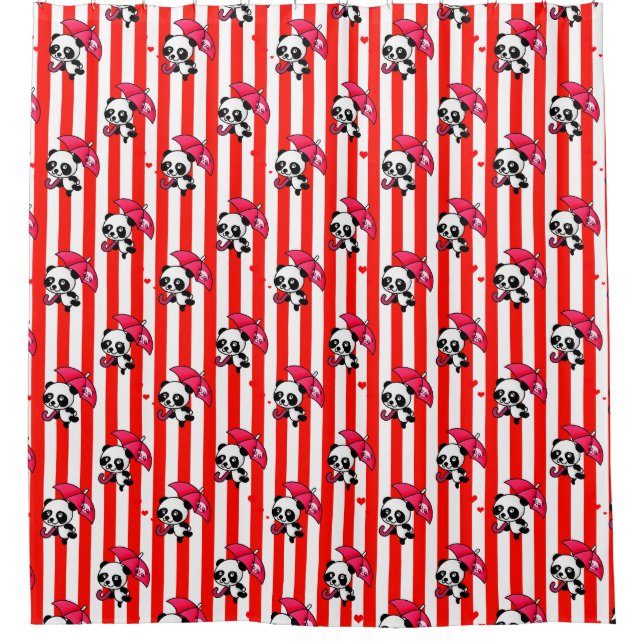 Red White Stripes Cute Shower Curtain (Front)