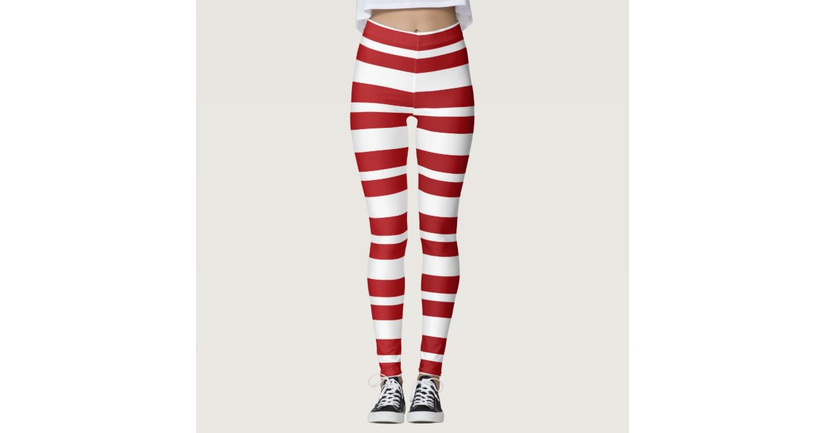 Red & White Stripes Festive Holiday Christmas Leggings | Zazzle