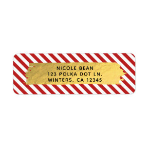 Red & White Stripes Gold Foil Holiday Festive Label