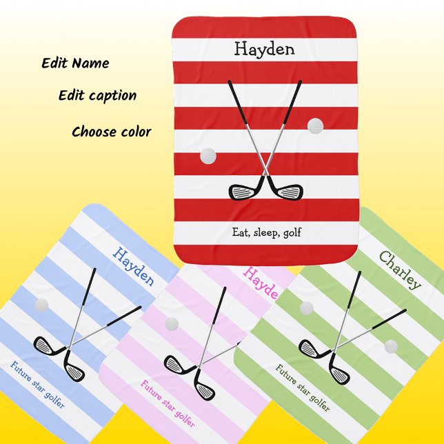 Red white stripes golf text add name baby blanket (Creator Uploaded)