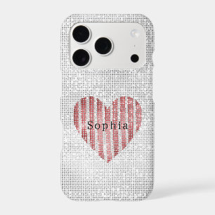 Red White Stripes Heart Sparkle iPhone 17 Pro Case