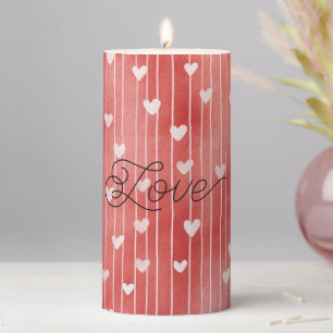 Red White Stripes Hearts Valentine's Day Love Pillar Candle