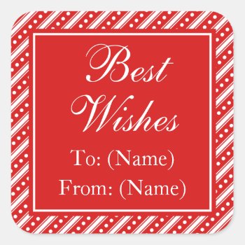 Red & White Stripes Holiday Gift Tag Stickers by thechristmascardshop at Zazzle