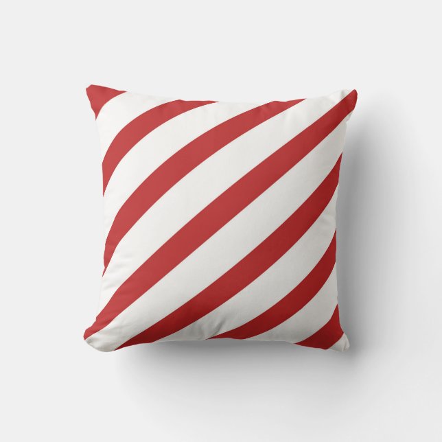 Red & White Stripes Holiday Throw Pillow (Front)