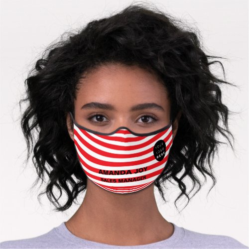 Red White Stripes Lines Custom Logo Name Premium Face Mask
