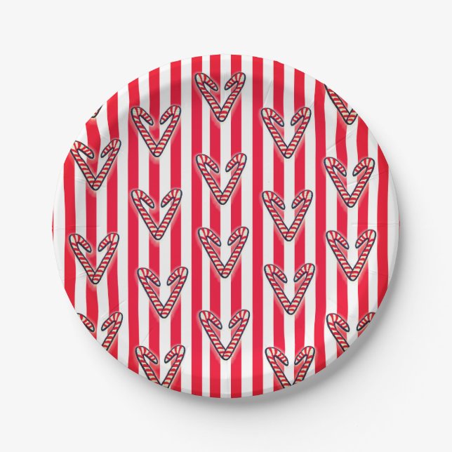 Red White Stripes Lollipops Hearts Paper Plates (Front)