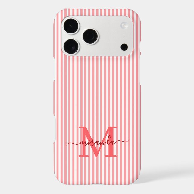 Red & White Stripes Monogram Initial iPhone Case (Back)