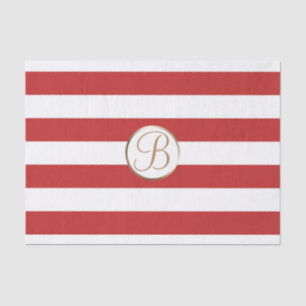 Red White Stripes Monogram Letter Initial Tissue Paper