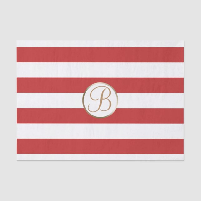 Red White Stripes Monogram Letter Initial Tissue Paper (Front)