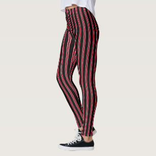Red & White Stripes on Black Design Leggings