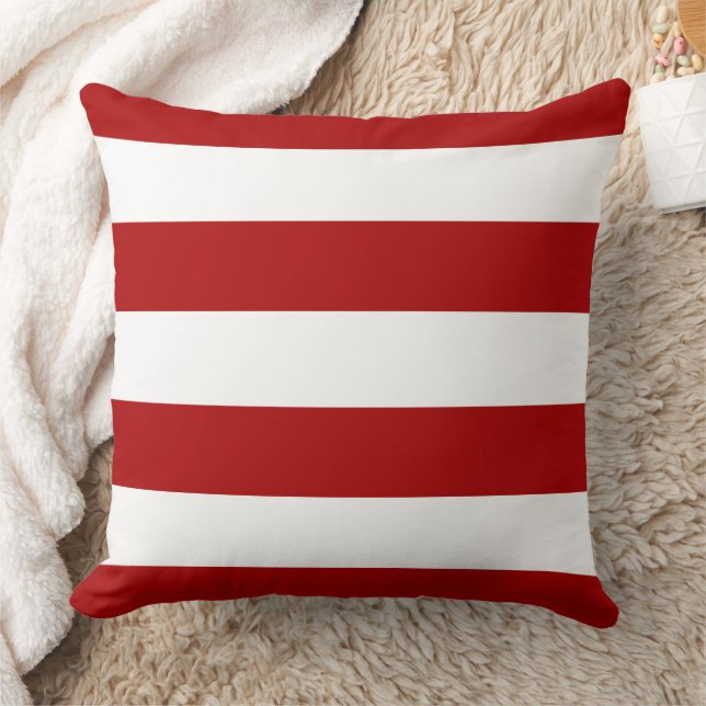 Red & White Stripes Pattern Modern Throw Pillow (Blanket)