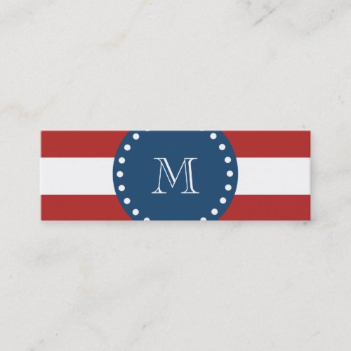 Red White Stripes Pattern, Navy Blue Monogram Business Card Template