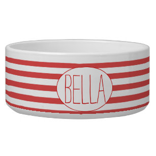 Red & White Stripes Personalized Pet Bowl