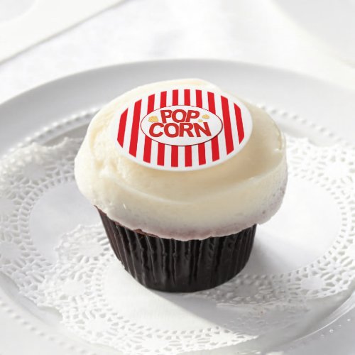 Red  White Stripes Popcorn Movie Cinema Party Edible Frosting Rounds