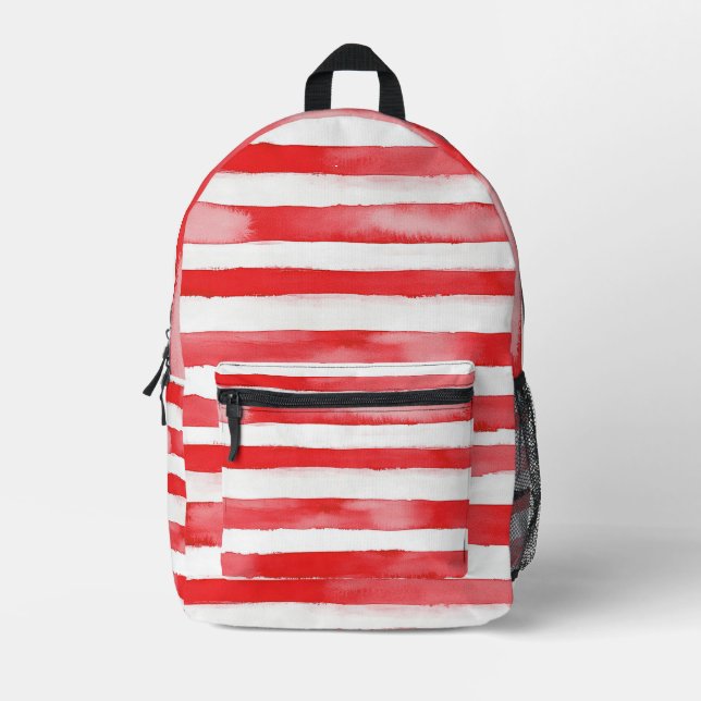 Red White Stripes Printed Backpack (Front)