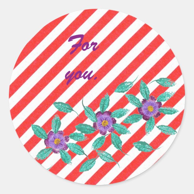 Red White Stripes Purple Flowers Gift Stickers (Front)