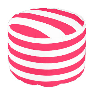 Red White Stripes Round Grade A Woven Cotton Cool Pouf