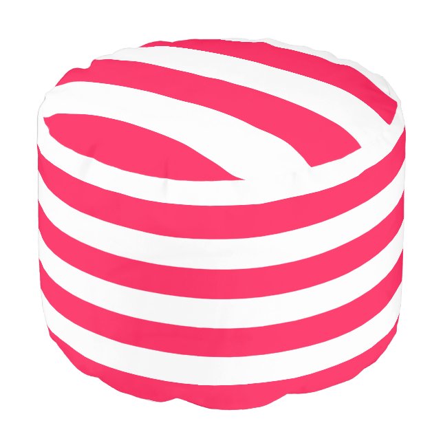 Red White Stripes Round Grade A Woven Cotton Cool Pouf (Angled Front)