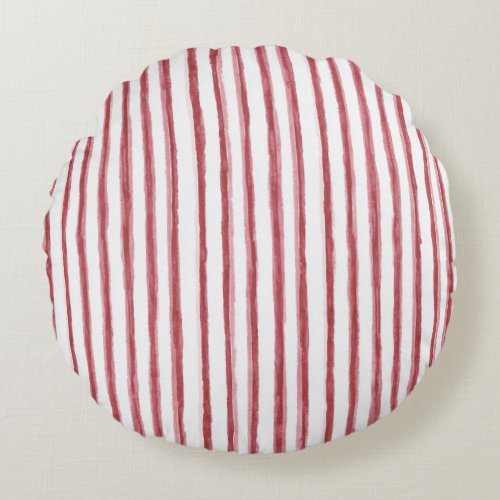Red White Stripes Round Pillow