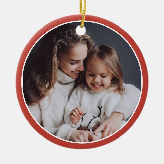Red& White Stripes Santa Claus Custom Photo Xmas Ceramic Ornament (Front)