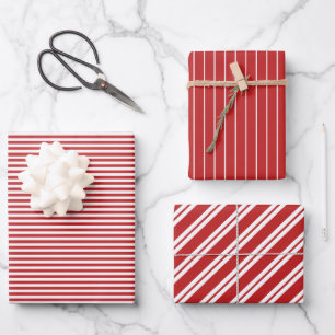 Red White Stripes Simple Holiday Patterns Wrapping Paper Sheets