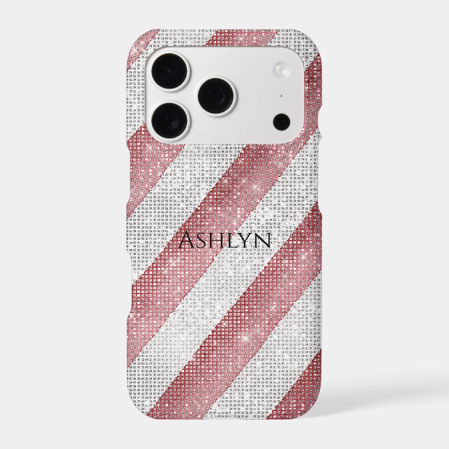 Red White Stripes Sparkle Case-Mate iPhone Case (Back)