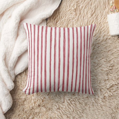 Red White Stripes Throw Pillow