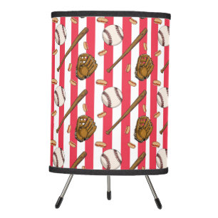 RED WHITE STRIPES WITH BASEBALLS BATS GLOVES TRIPOD LAMP