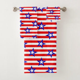 Red White Stripes with Blue and White Stars  Bath Towel Set
