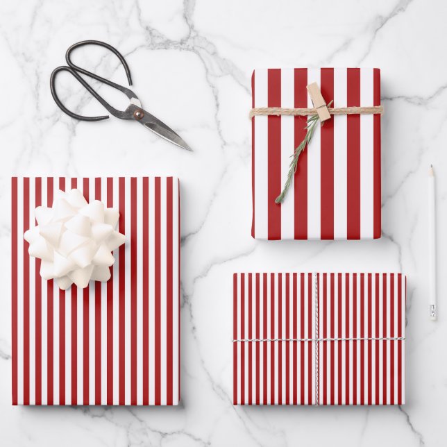 Red & White Stripes Wrapping Paper Sheets (Front)